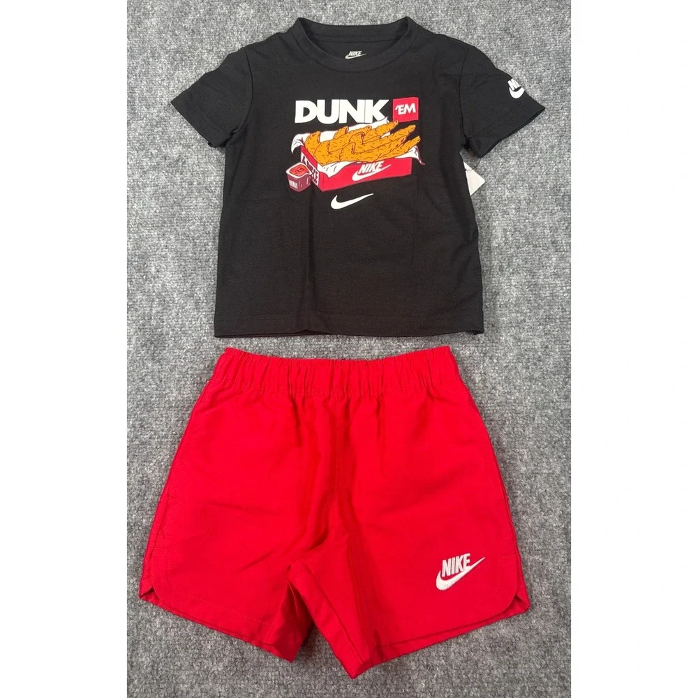 Nike Toddler Boys 2-Piece Dunk Em Graphic T-Shirt & Short Set Black Red 3T NWT